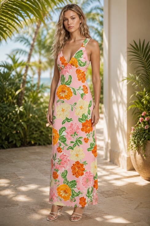 Paper Heart Dresses & Skirts - Paper Heart Floral Linen Blend Maxi Dress Medium NWT Tropical Resort Pink